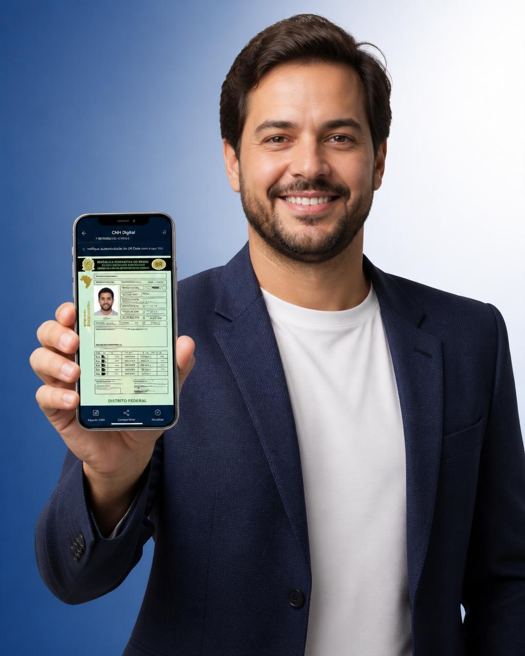 Condutor brasileiro apresentando sua CNH Digital no celular